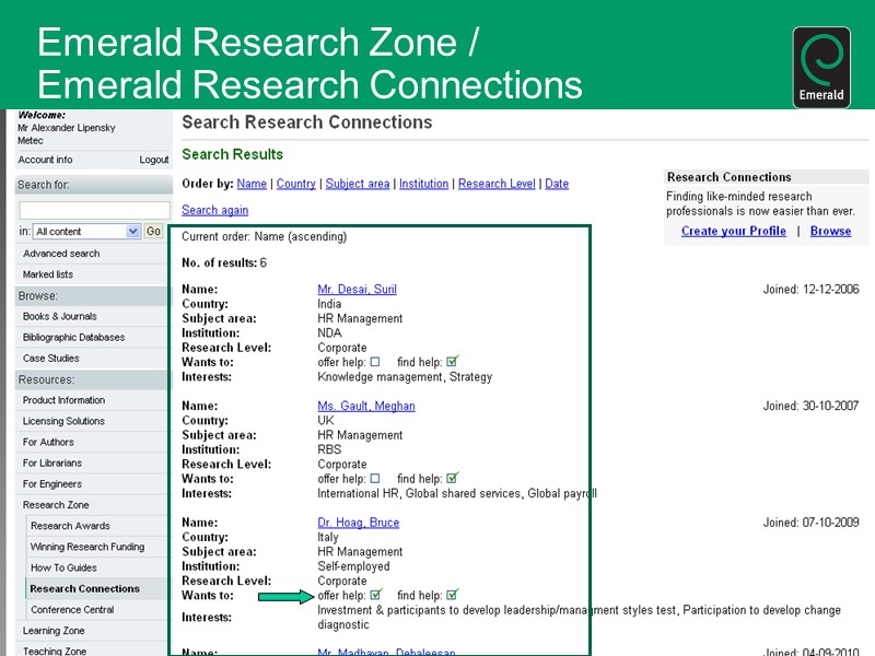 Emerald Research Zone /  Emerald Research Connections